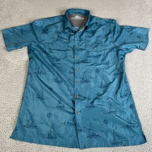 Croft & Barrow Shirt Men LT Blue Sailboat Button Vented Quick Dry Fishing Hiking